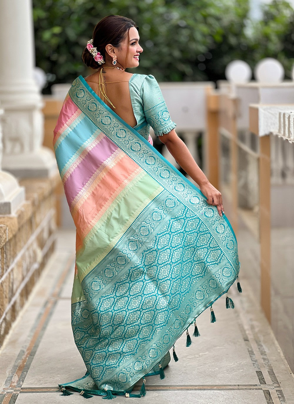Multi Colour Silk Trendy Saree Jacquard Work S16053