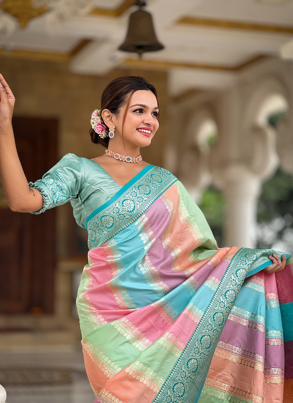 Multi Colour Silk Trendy Saree Jacquard Work S16053