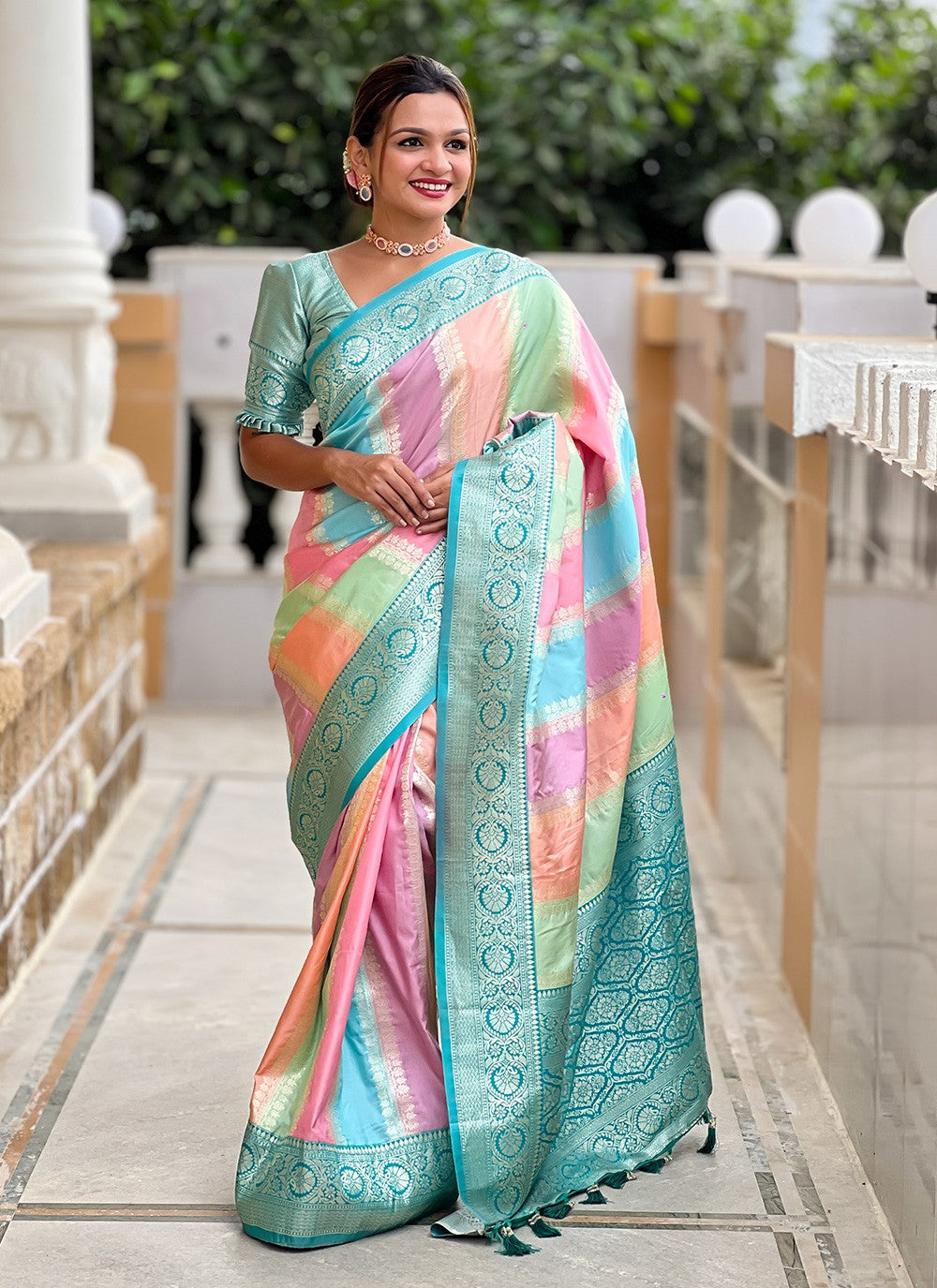 Multi Colour Silk Trendy Saree Jacquard Work S16053