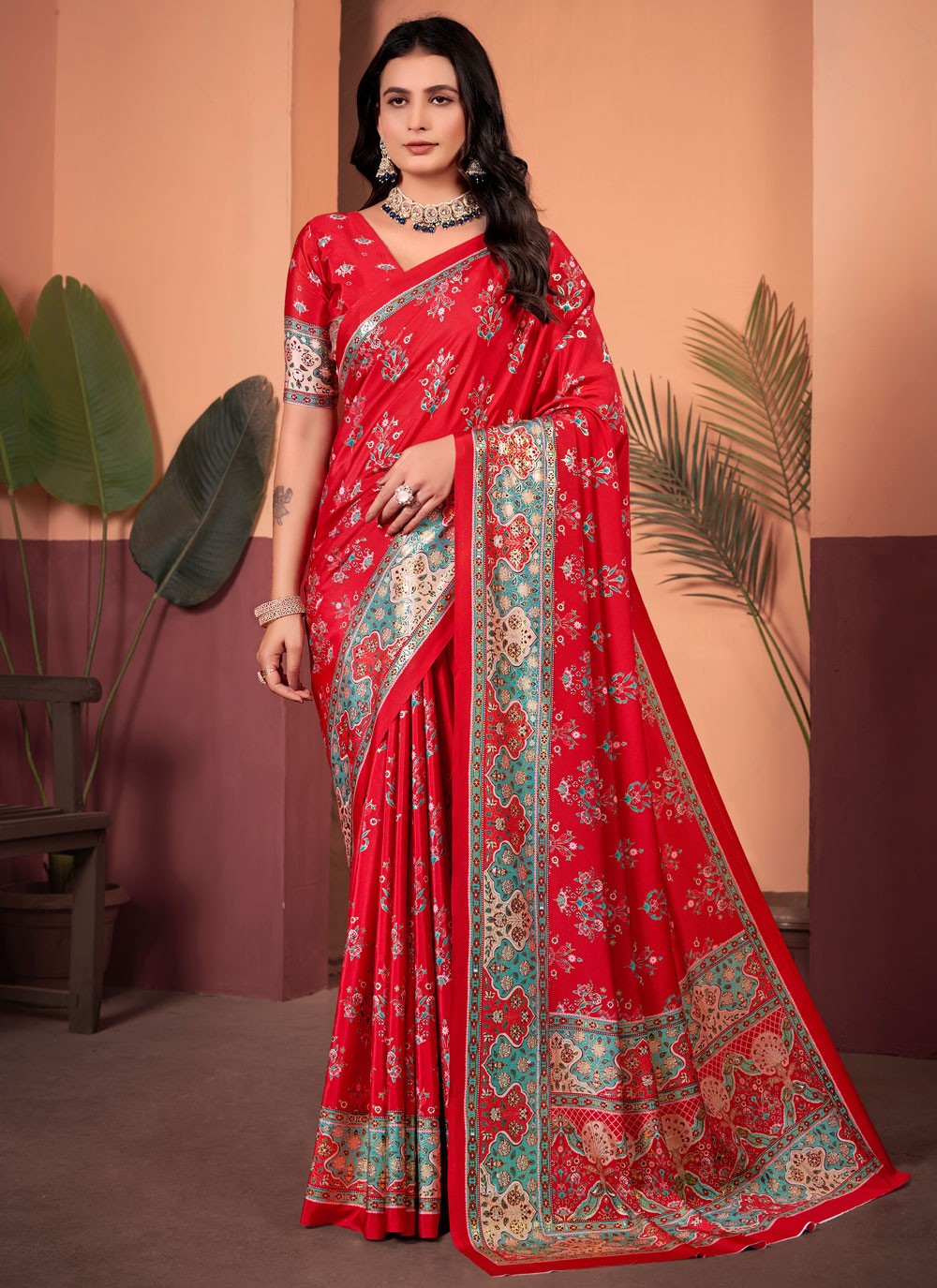 Floral Printed Silk Multi Colour Saree S13987