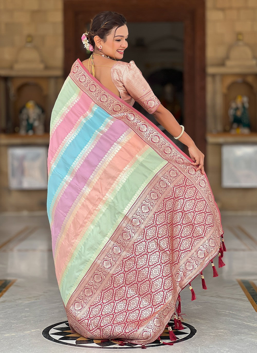 Multi Colour Silk Contemporary Saree Jacquard Work S16051