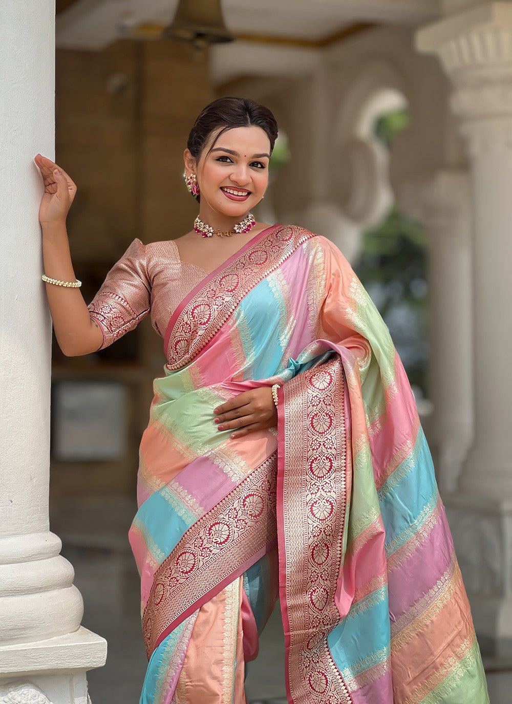 Multi Colour Silk Contemporary Saree Jacquard Work S16051