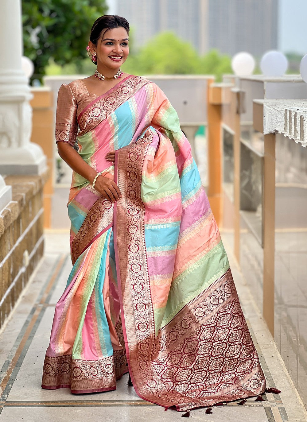 Multi Colour Silk Contemporary Saree Jacquard Work S16051