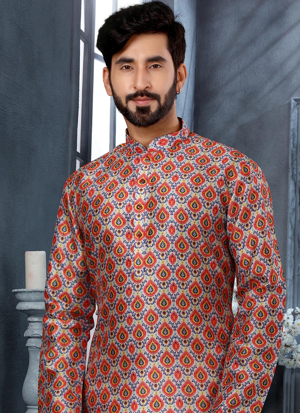 Digital Print Silk Multi Colour Kurta - M5644