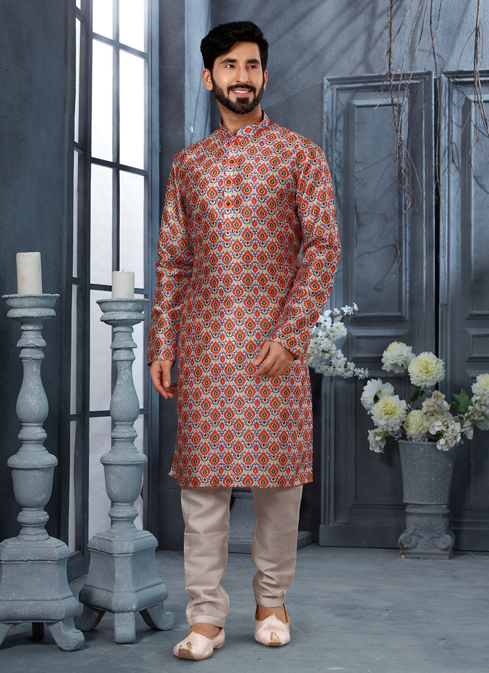 Digital Print Silk Multi Colour Kurta - M5644