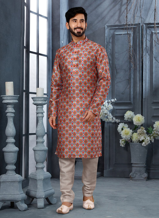 Digital Print Silk Multi Colour Kurta - M5644