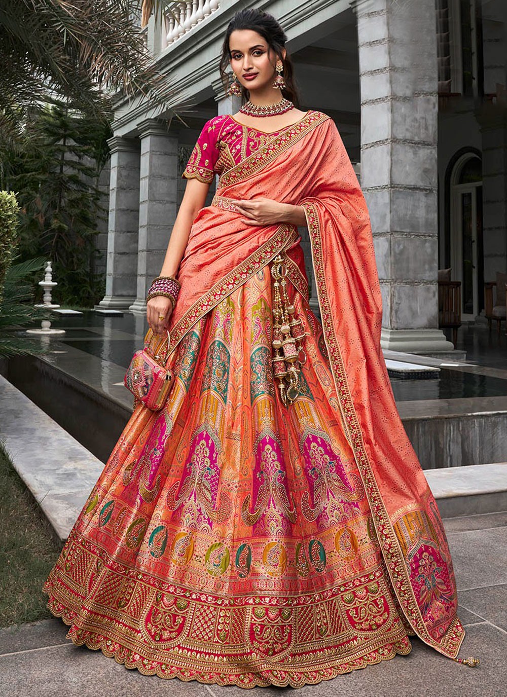 Embroidered Banarasi Silk A - Line Lehenga - L2443