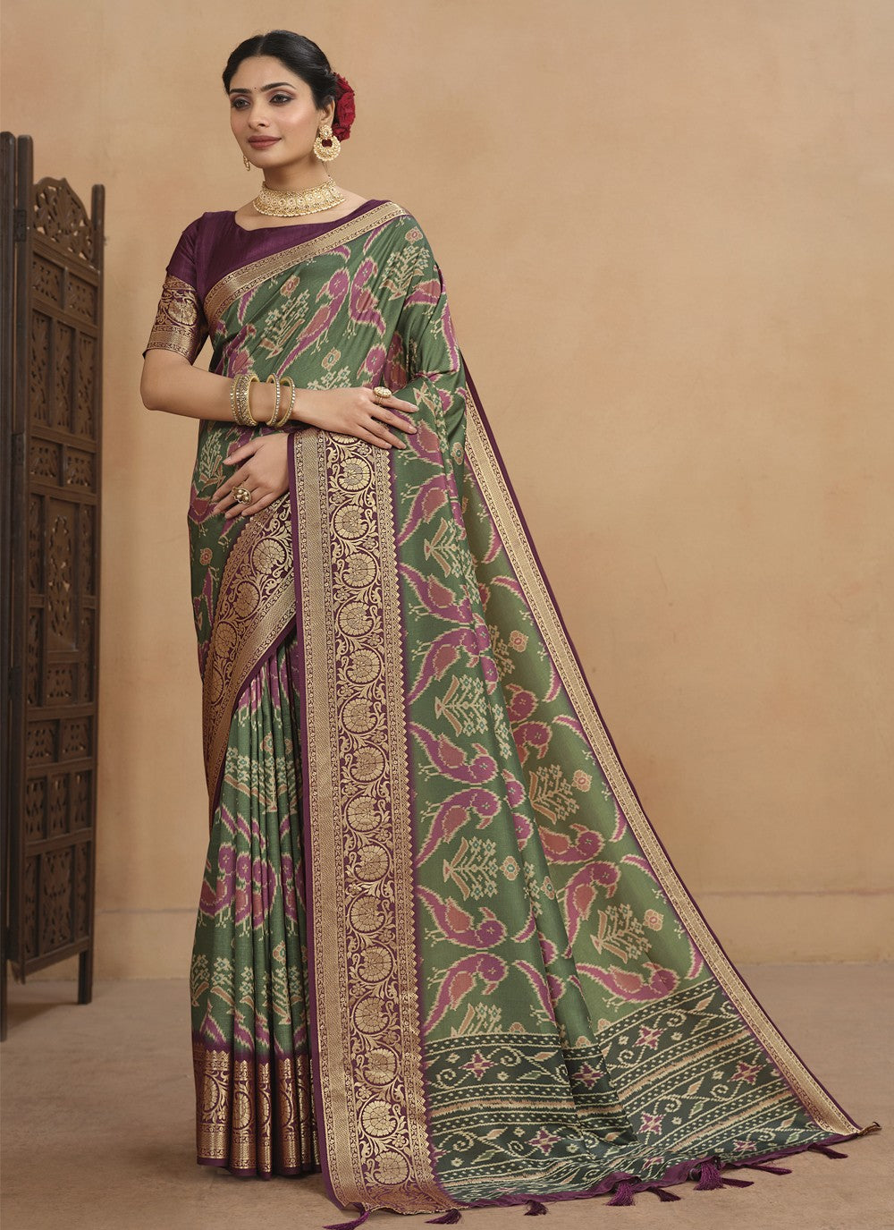 Classic Digital Print Tussar Silk Saree - S4070