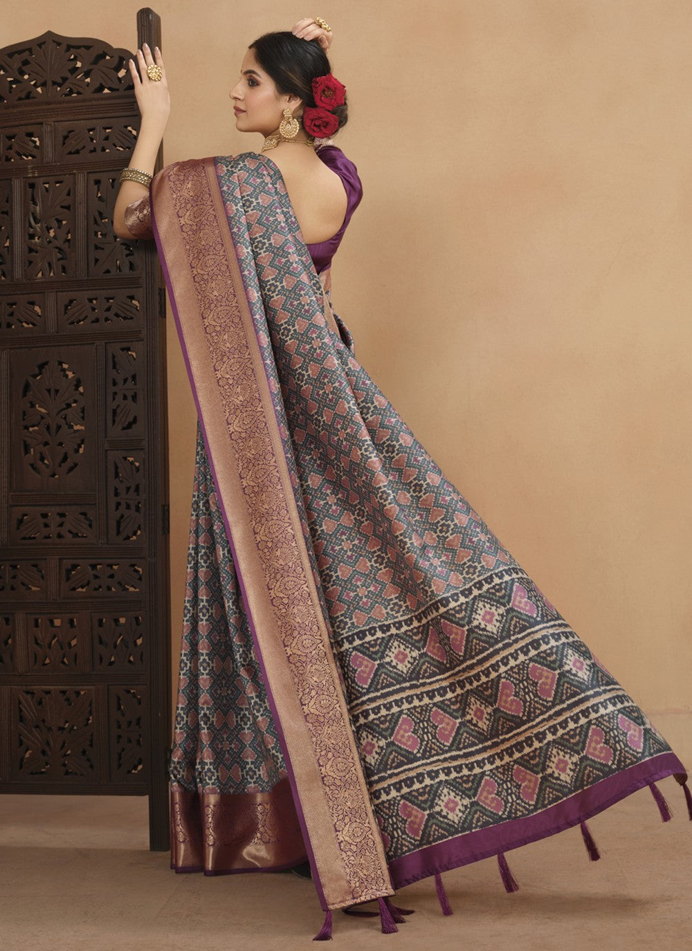 Classic Digital Print Tussar Silk Saree - S4070