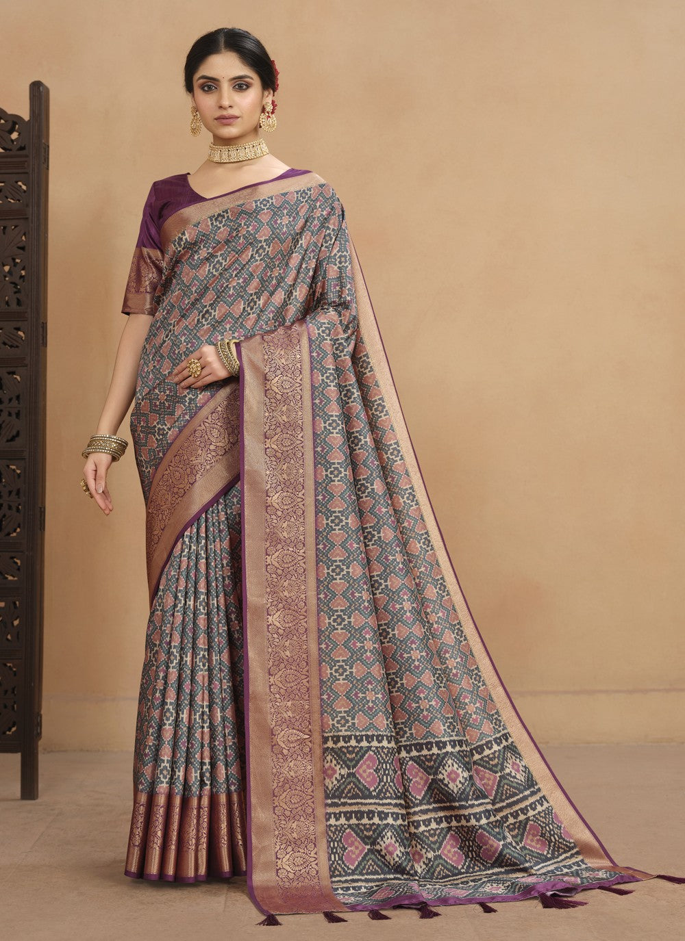 Classic Digital Print Tussar Silk Saree - S4070