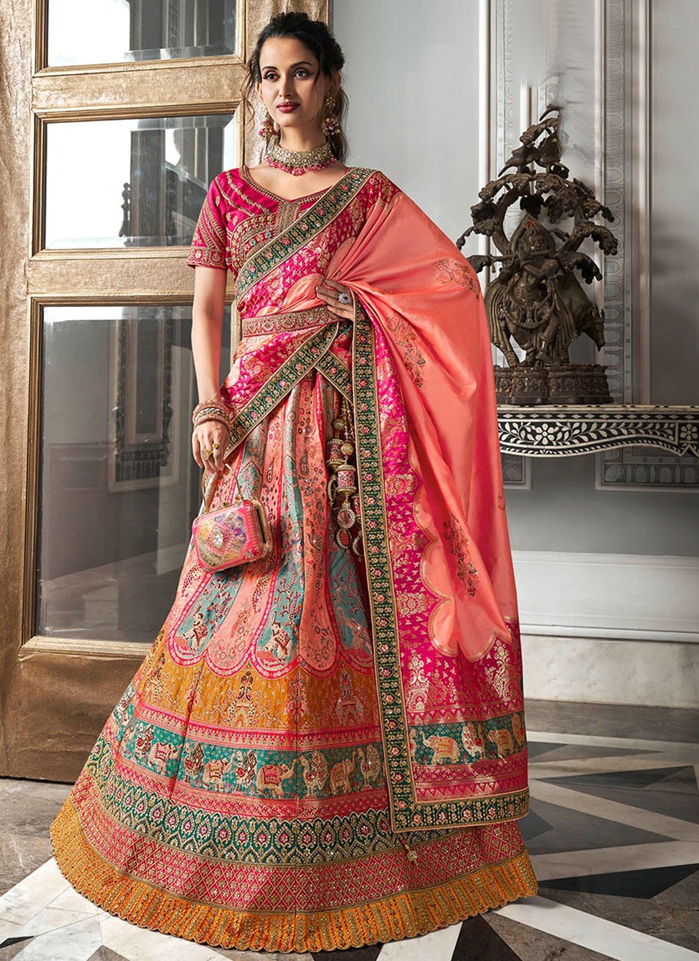 Embroidered Banarasi Silk A - Line Lehenga - L2443
