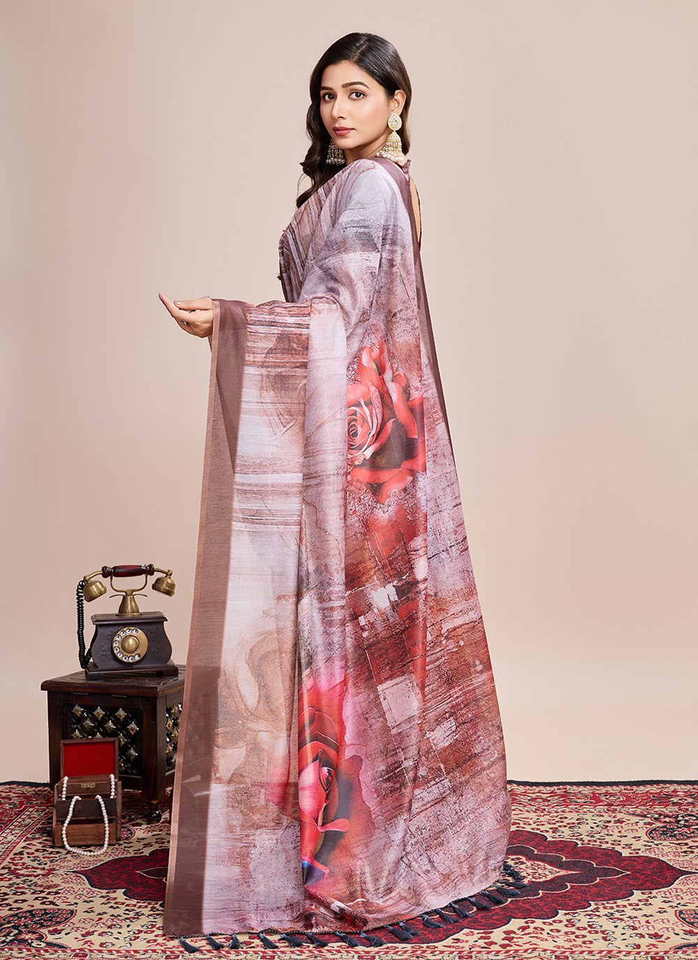 Border Work, Digital Print Linen Saree - S11538