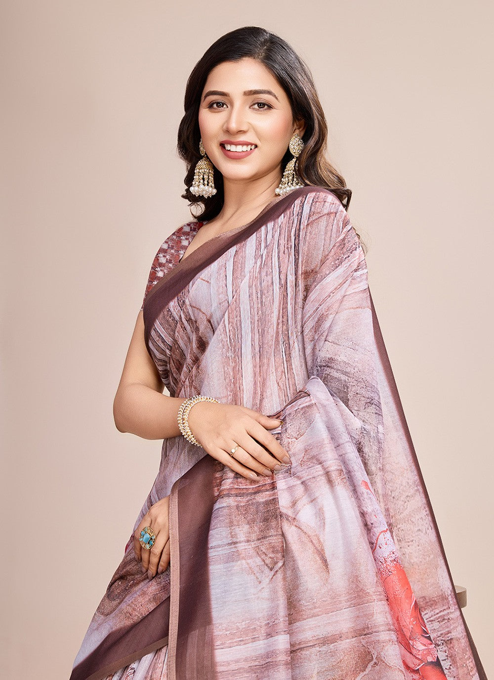 Border Work, Digital Print Linen Saree - S11538