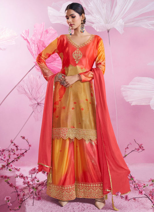 Salwar Suit Embroidered Multi Colour Chinon T5599