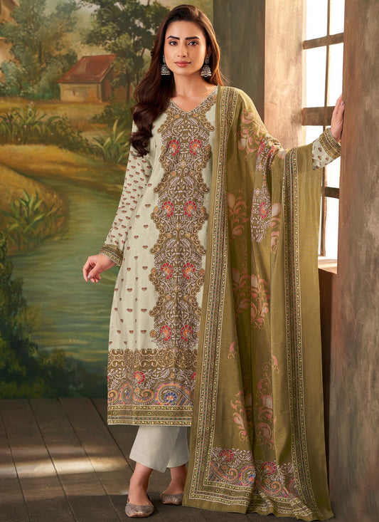 Digital Print Muslin Grey Pant Style Suit T6319