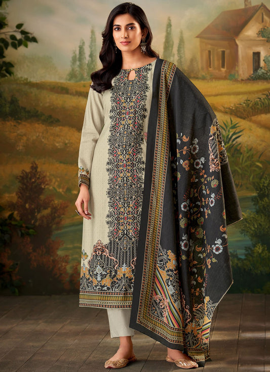 Digital Print Muslin Grey Pant Style Suit T6320