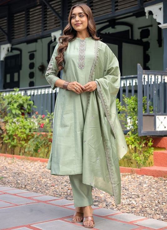 Pant Style Suit Embroidered, Zari Grey T8080