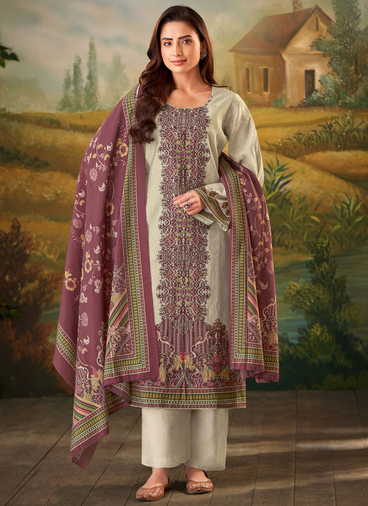 Digital Print Muslin Grey Pant Style Suit T6315