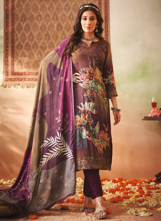 Salwar Suit Digital Print Purple Muslin T5488
