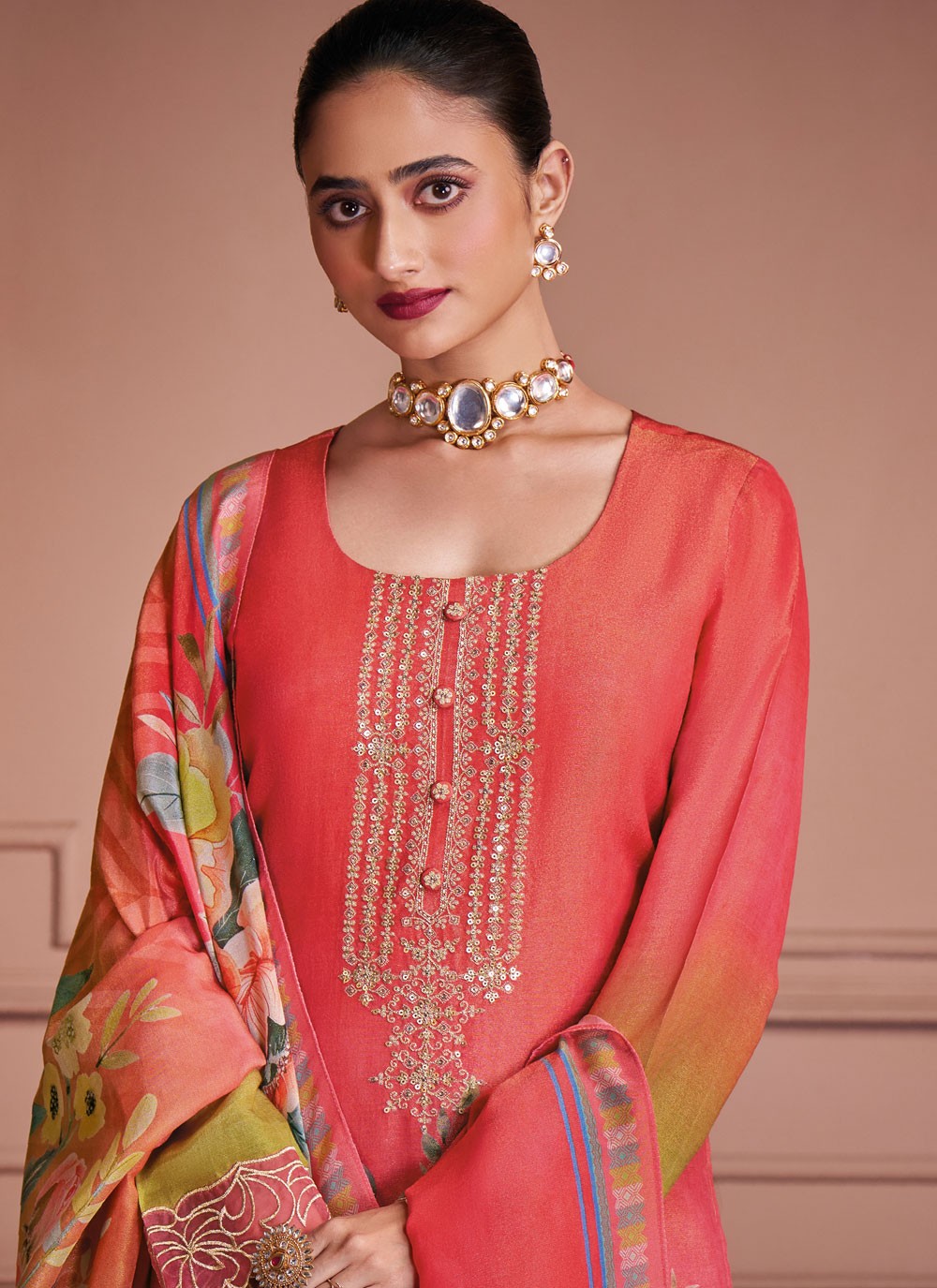 Salwar Suit Banarasi Jari Hot Pink, Pink Muslin T5792