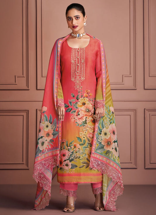 Salwar Suit Banarasi Jari Hot Pink, Pink Muslin T5792