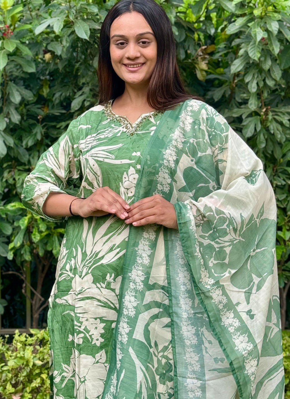 Archive Embroidered, Floral Printed 316457 Green T6725