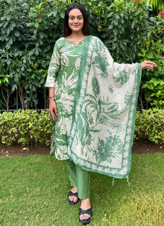 Archive Embroidered, Floral Printed 316457 Green T6725