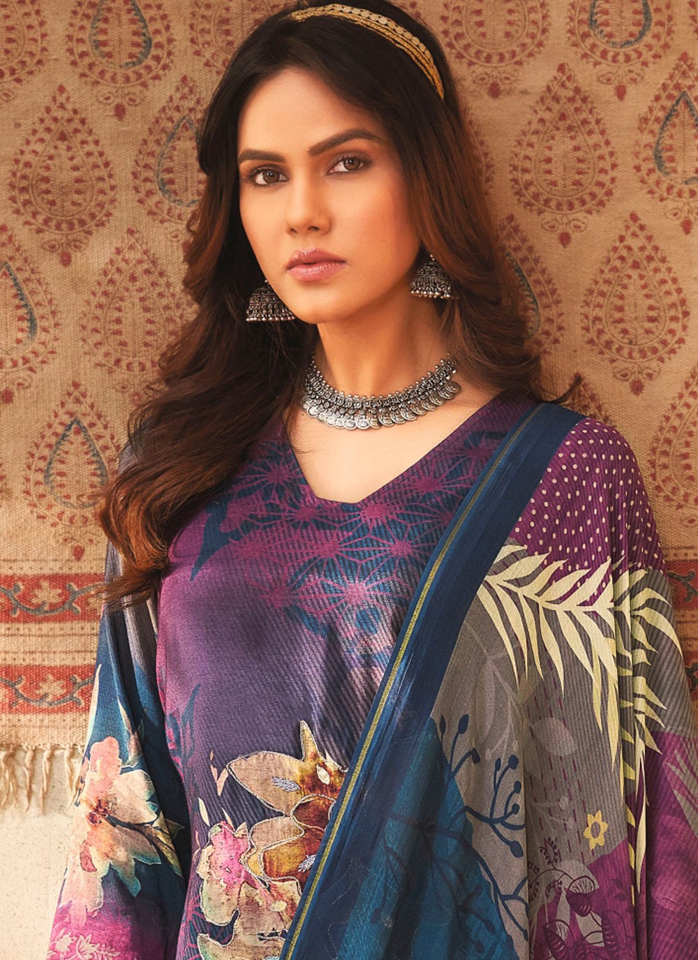 Salwar Suit Digital Print Blue Muslin T5487