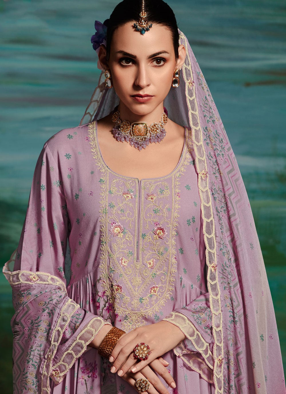 Salwar Suit Digital Print Lavender Muslin T5790