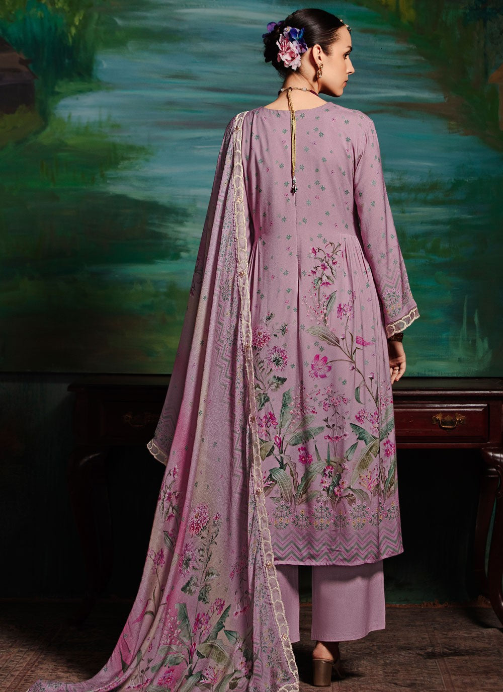 Salwar Suit Digital Print Lavender Muslin T5790