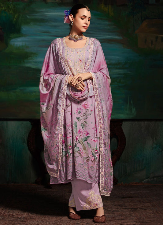 Salwar Suit Digital Print Lavender Muslin T5790