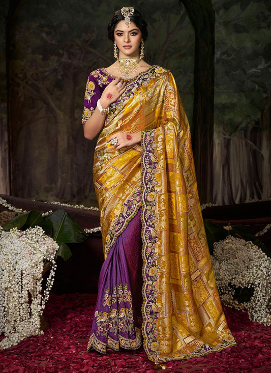Mustard Silk Contemporary Saree Embroidered S20488