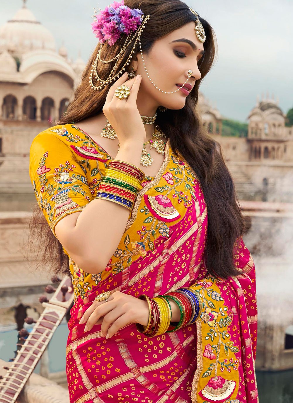 Cut Work Silk Hot Pink Classic Saree S15311
