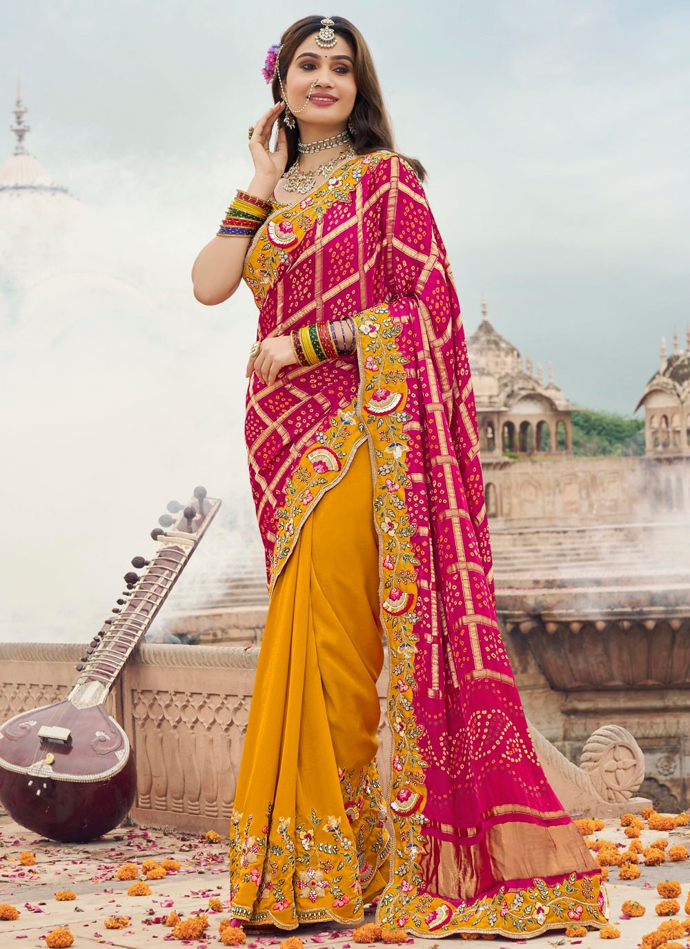 Cut Work Silk Hot Pink Classic Saree S15311