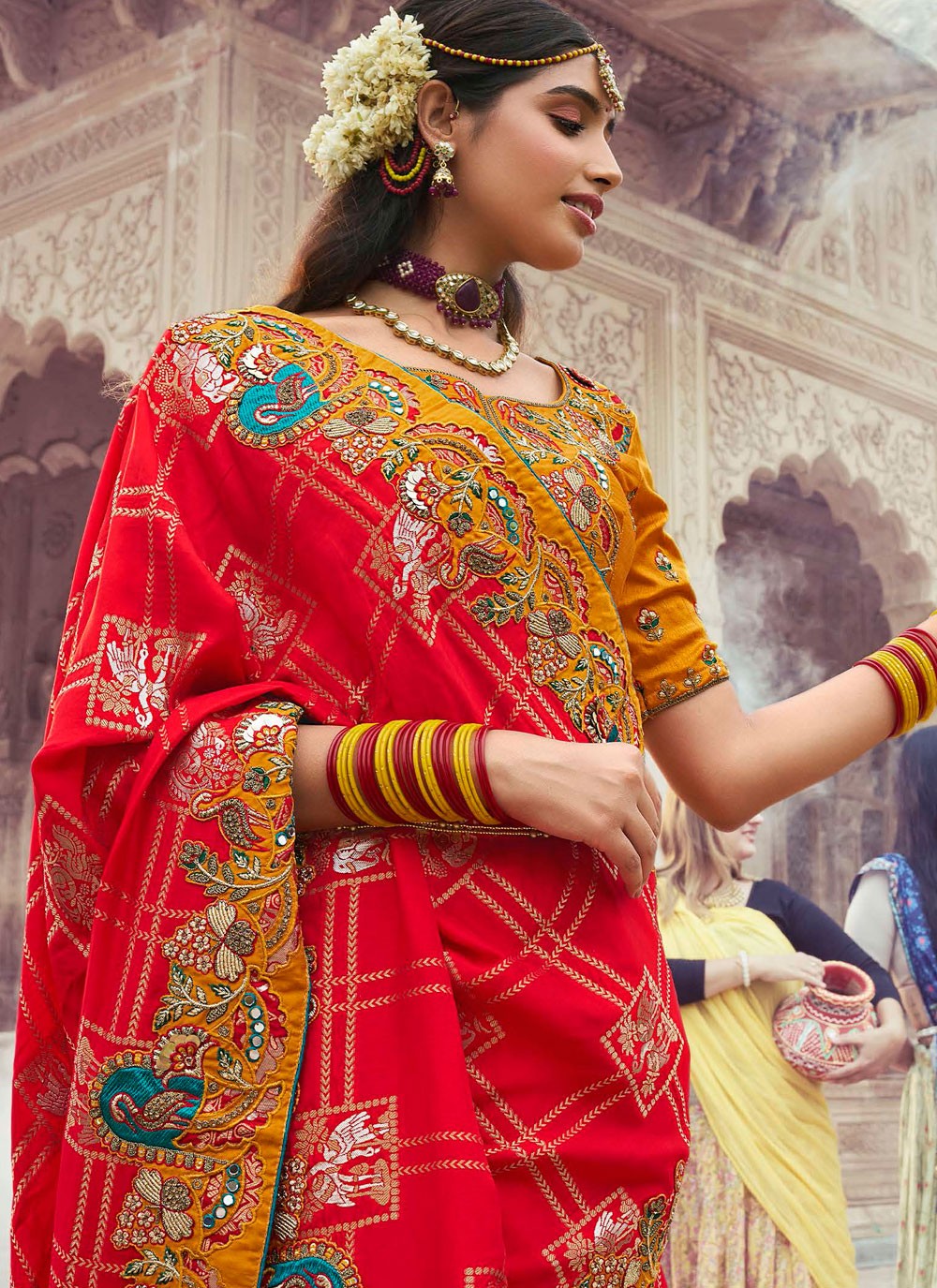 Embroidered Silk Mustard Contemporary Saree S15348
