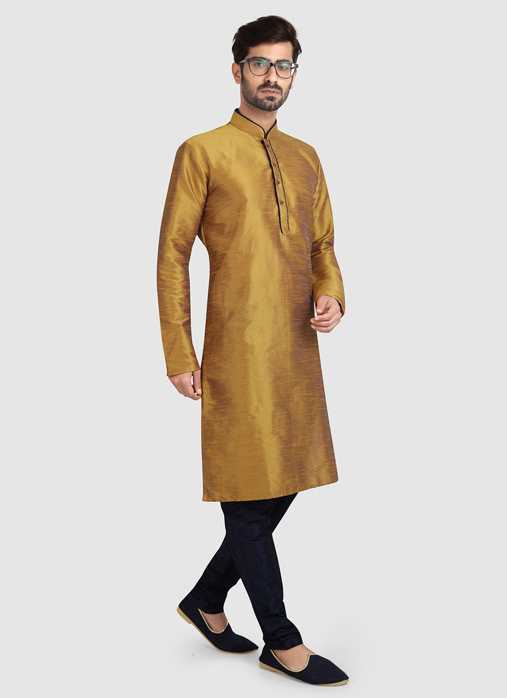 Plain Art Silk Mustard Kurta Pyjama - M3422