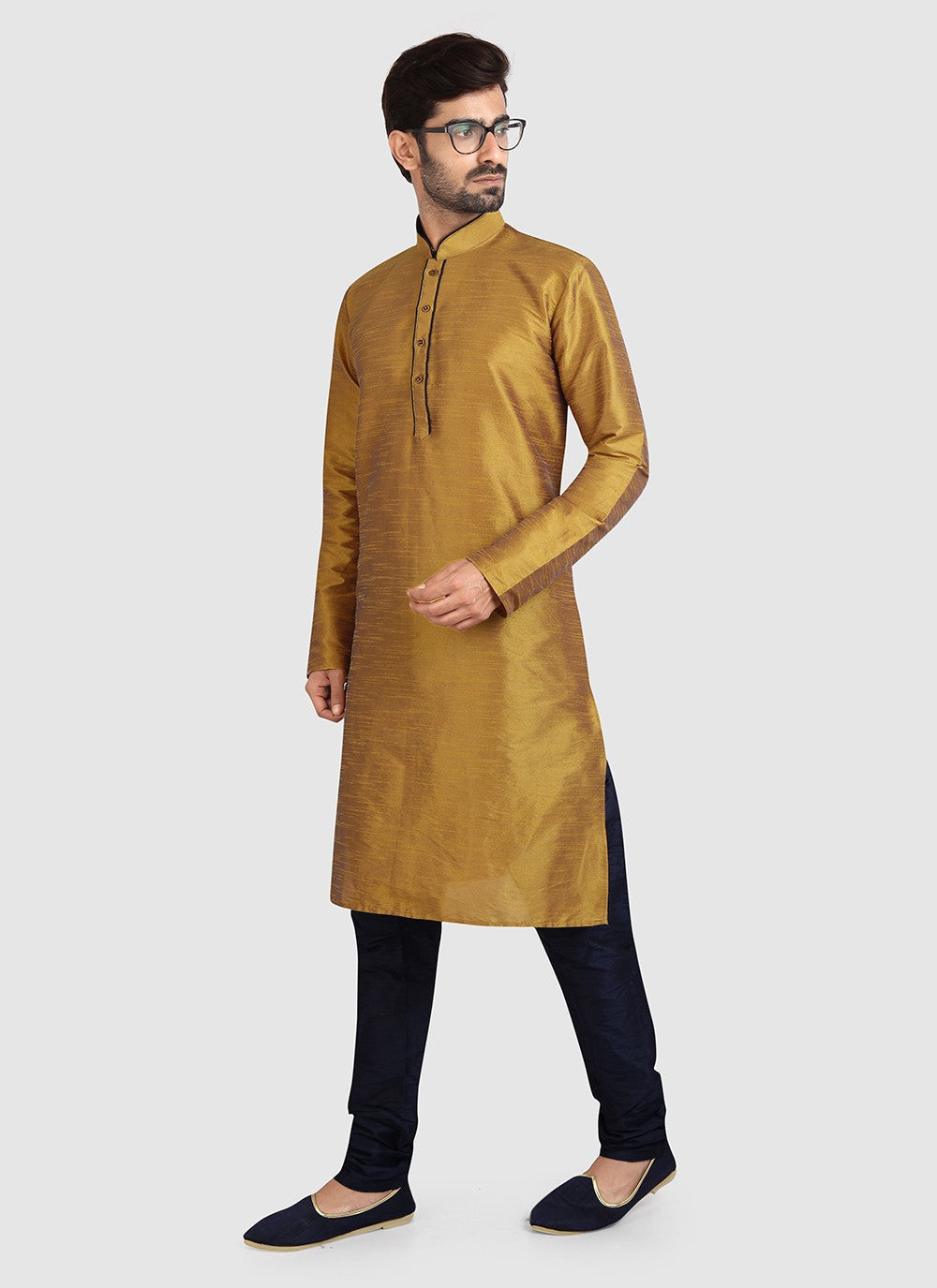 Plain Art Silk Mustard Kurta Pyjama - M3422