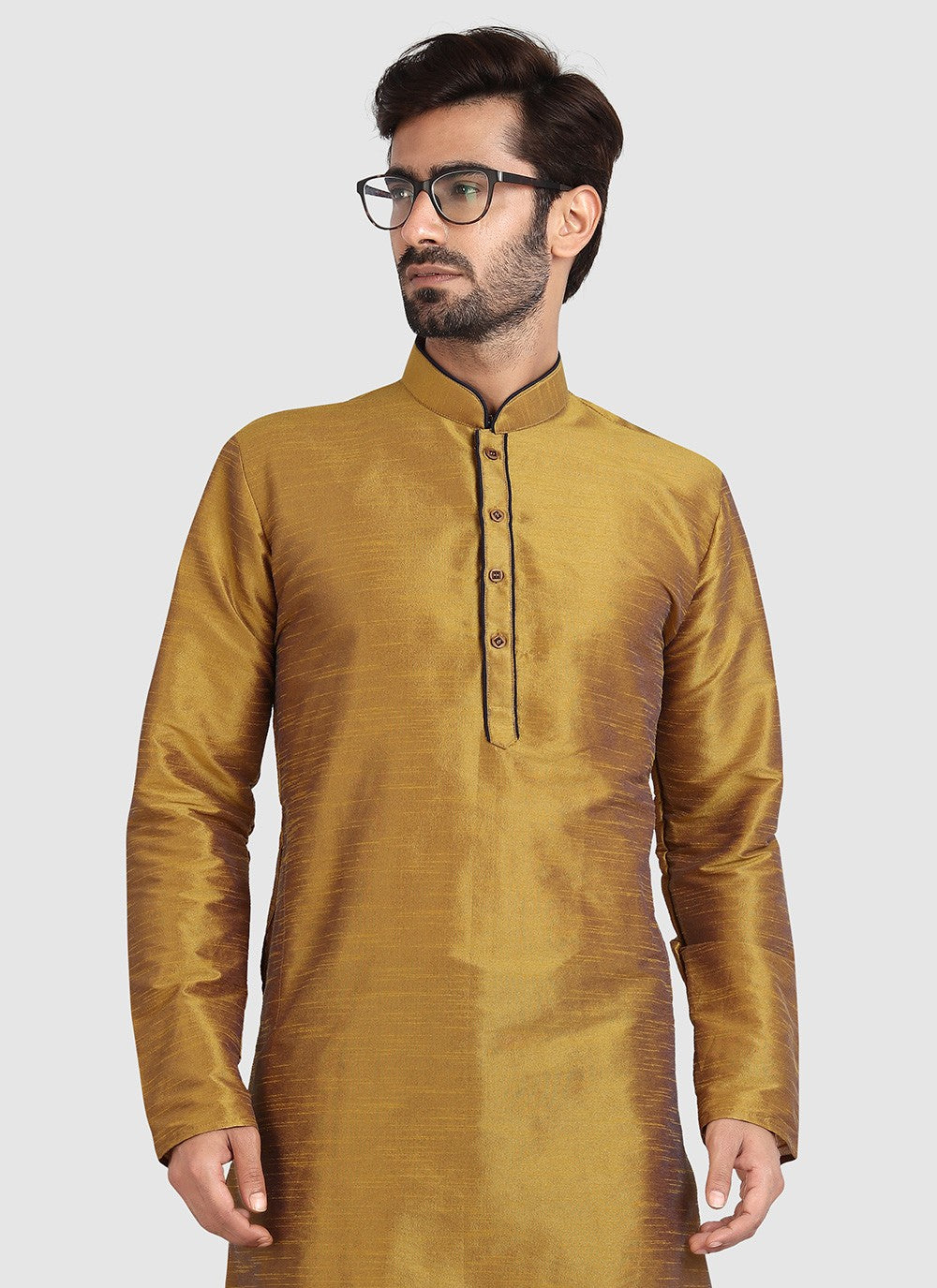 Plain Art Silk Mustard Kurta Pyjama - M3422