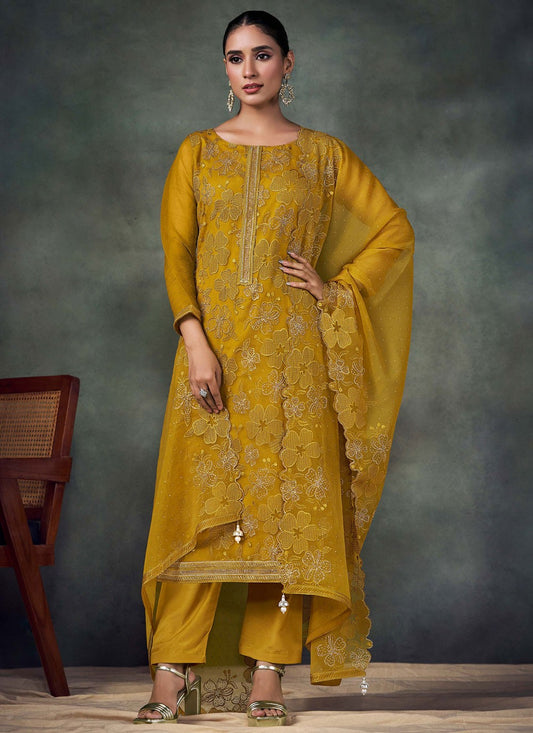 Salwar Suit Embroidered Mustard Chiffon T5500