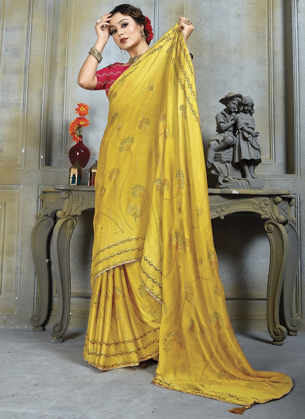 Classic Embroidered Chiffon Saree - S4510