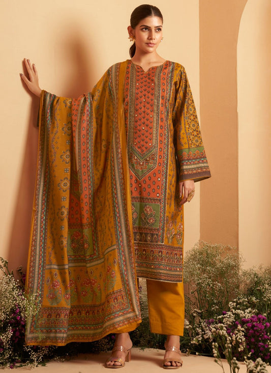 Salwar Suit Embroidered Mustard Muslin T5179