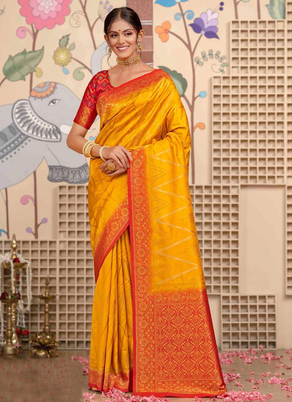 Mustard Silk Classic Saree Weaving Zari S20388