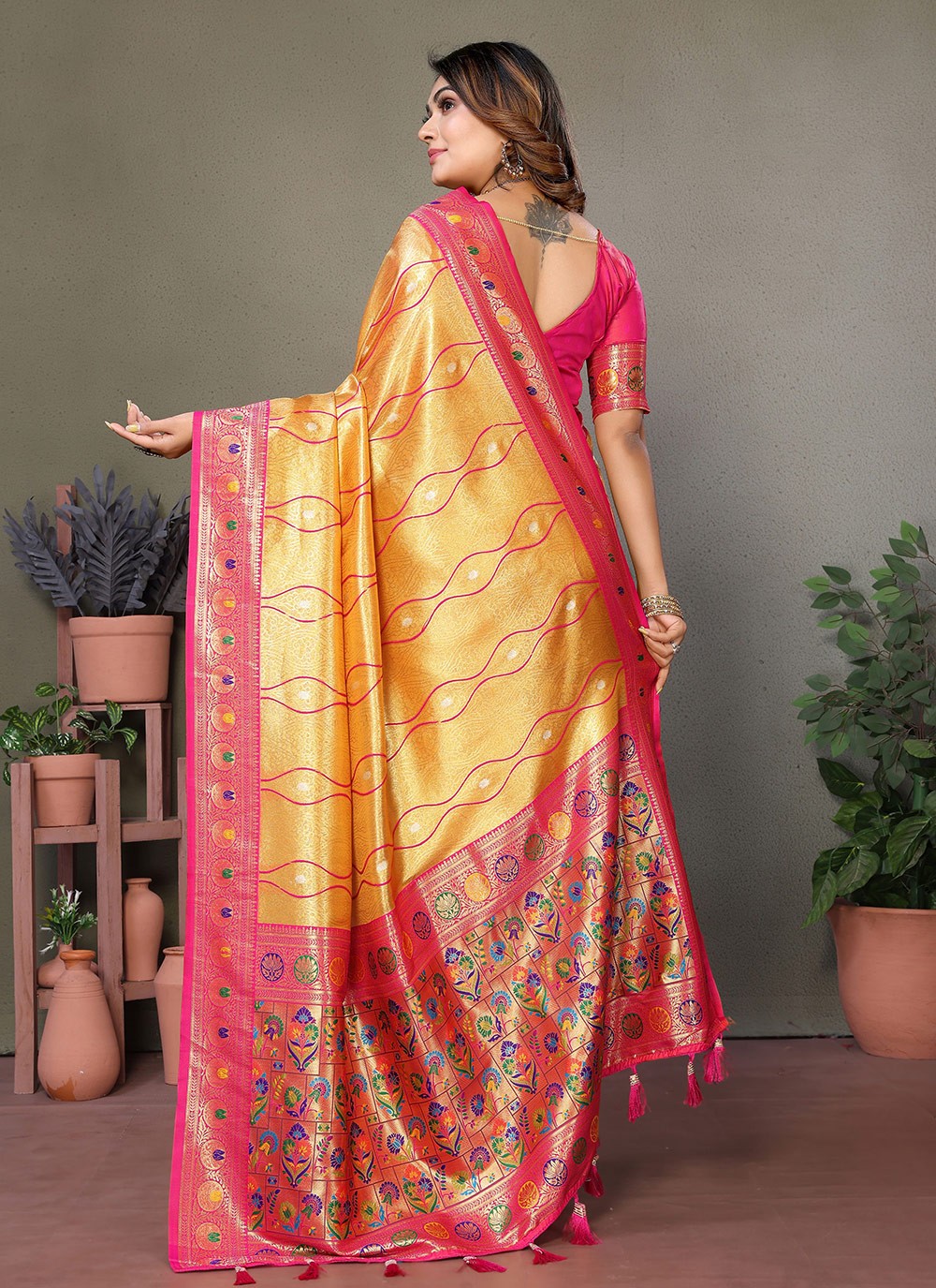 Woven Banarasi Silk Mustard Saree S14790