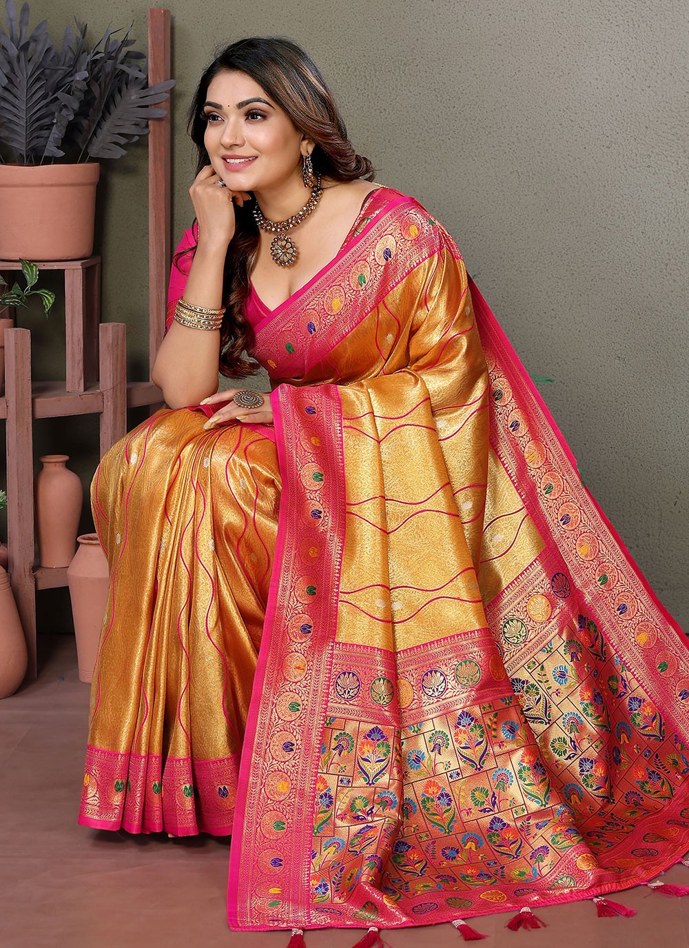 Woven Banarasi Silk Mustard Saree S14790