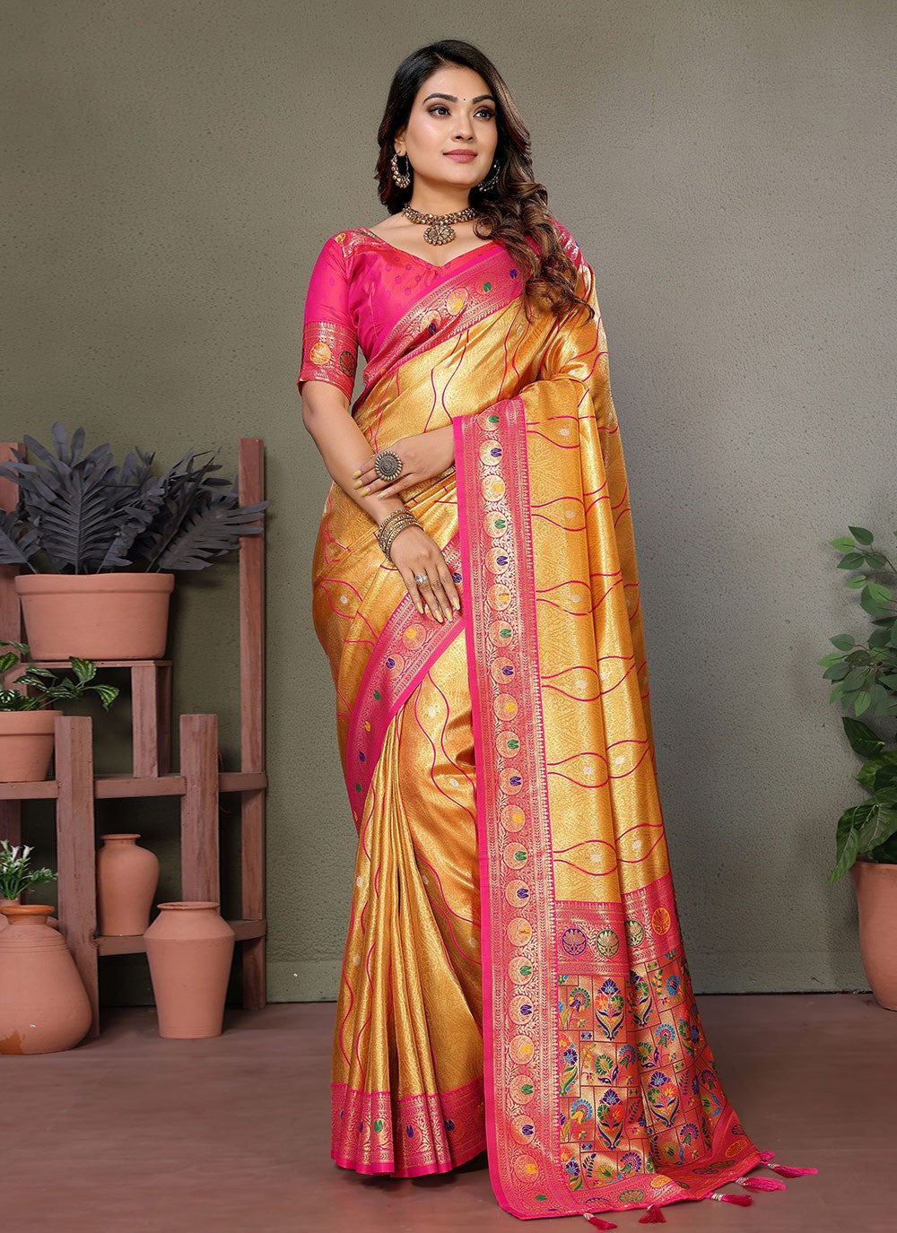 Woven Banarasi Silk Mustard Saree S14790