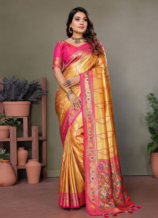 Woven Banarasi Silk Mustard Saree S14790