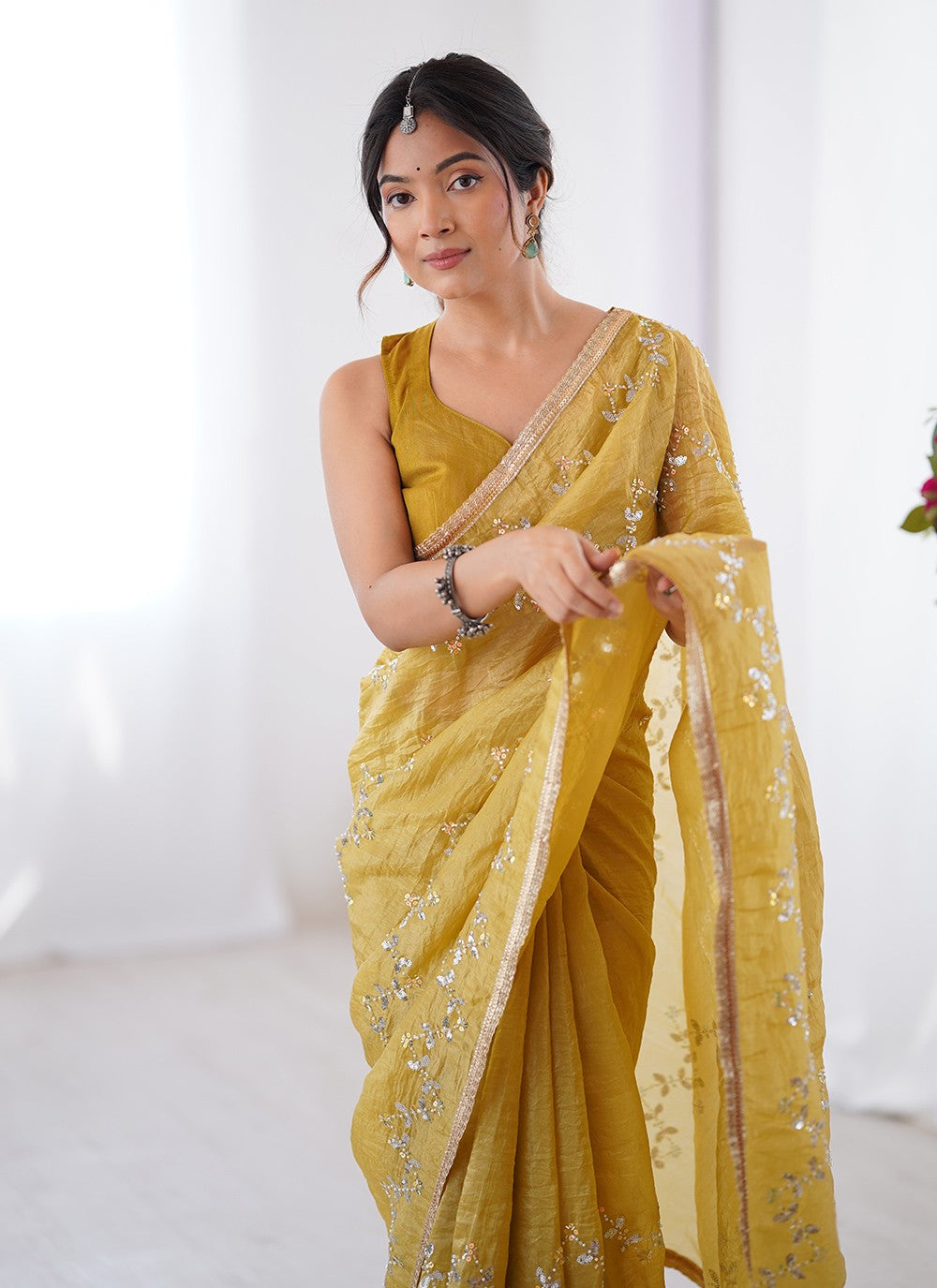 Mustard Crush Classic Saree Beads, Moti, Sequins S16247