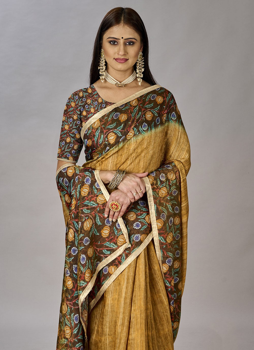 Classic Digital Print Jacquard Silk Saree - S3384