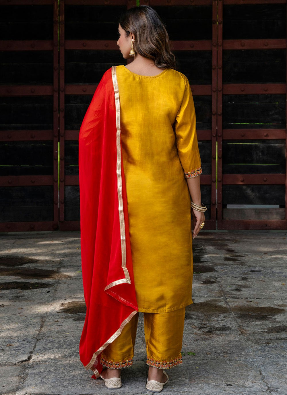 Pant Style Suit Embroidered Mustard T7137