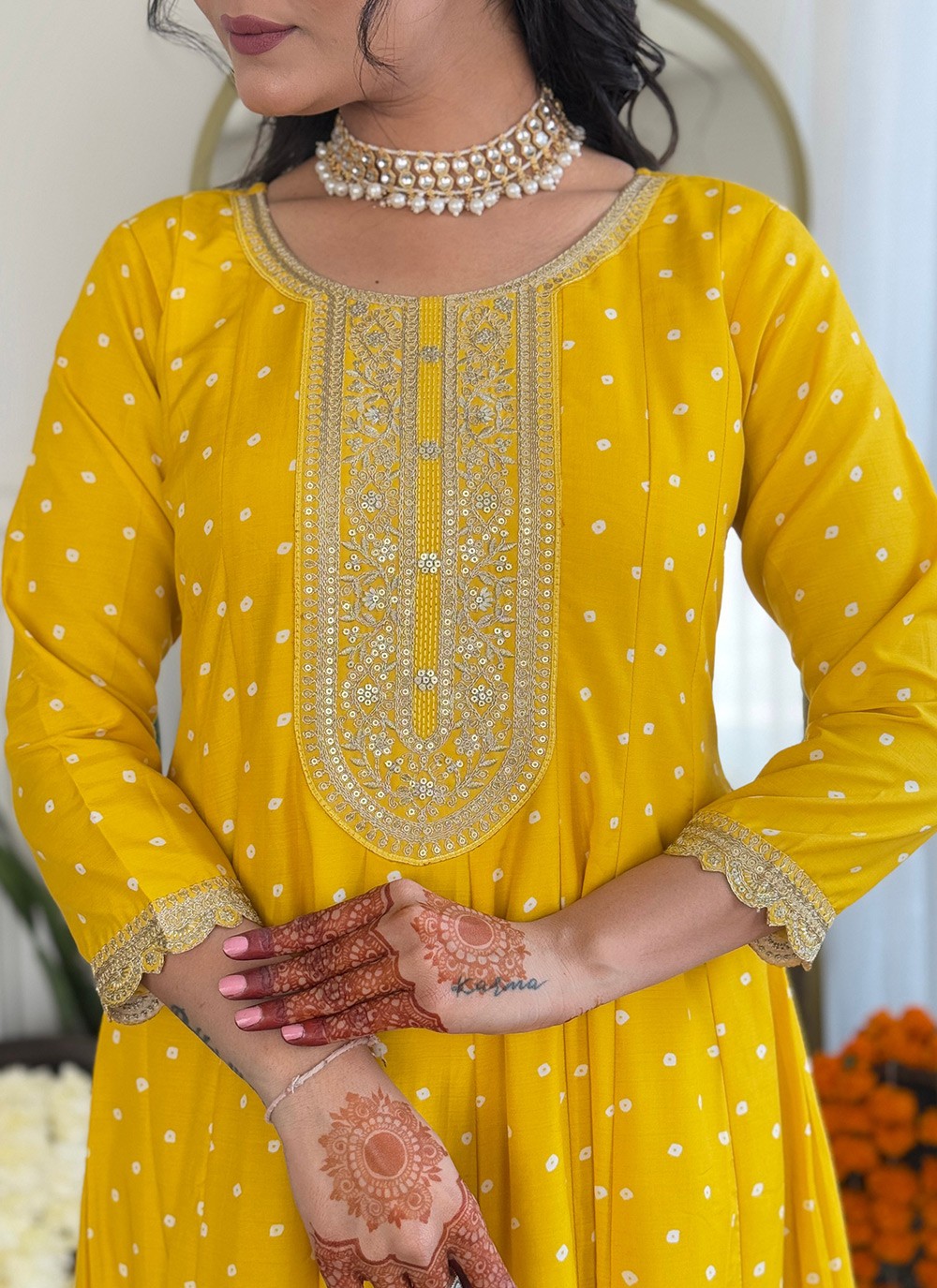 Embroidered Silk Blend Mustard Salwar Suit T6048